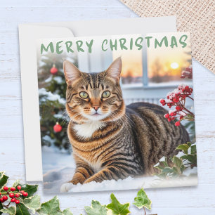 Cartes Pour Fêtes Annuelles Chat Tigre Dans La Neige Joyeux Noël Élégant