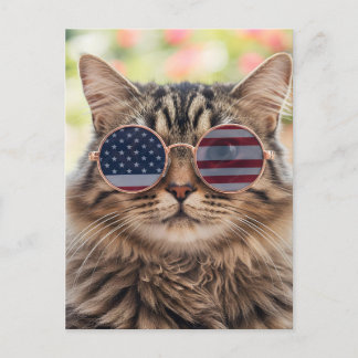 Cartes Pour Fêtes Annuelles Chat Tigré Patte Félin États-Unis Jour de l'Indépe
