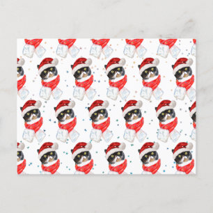 Cartes Pour Fêtes Annuelles Chat tricolore Noël aquarelle avec écharpe