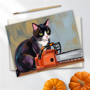 Cartes Pour Fêtes Annuelles Chat Tuxedo Texas Massacre à la tronçonneuse Funny