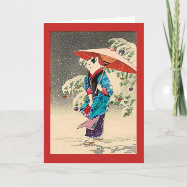 Cartes Pour Fêtes Annuelles Chat ukiyoe japonais noël & vacances (Devant)