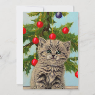 Cartes Pour Fêtes Annuelles Chat vintage et sapin de Noël