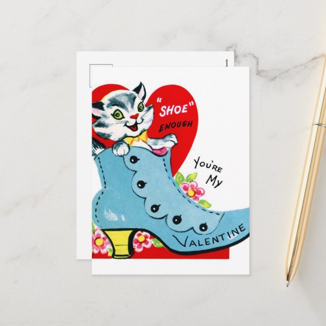 Cartes Pour Fêtes Annuelles chat vintage Valentine (Devant/Arrière en situation)