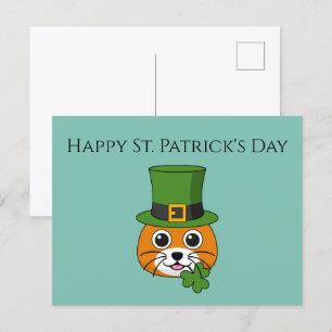 Cartes Pour Fêtes Annuelles Chat w Casquette et Shamrock St Patrick's Person
