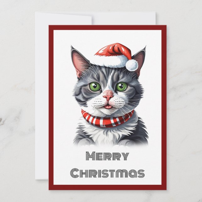Cartes Pour Fêtes Annuelles Chat Whimsical Contemporain tendance Joyeux Noël (Devant)