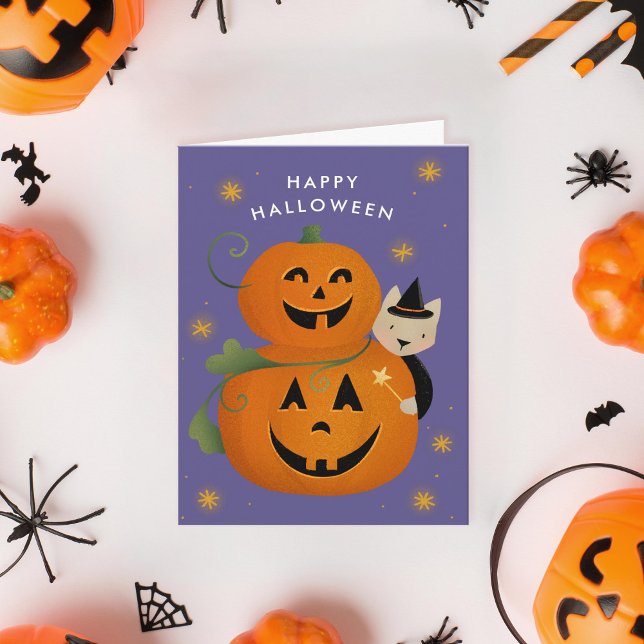 Cartes Pour Fêtes Annuelles Chat Witch Jack-o'-lantern Coupe Enfants Halloween (Créateur téléchargé)