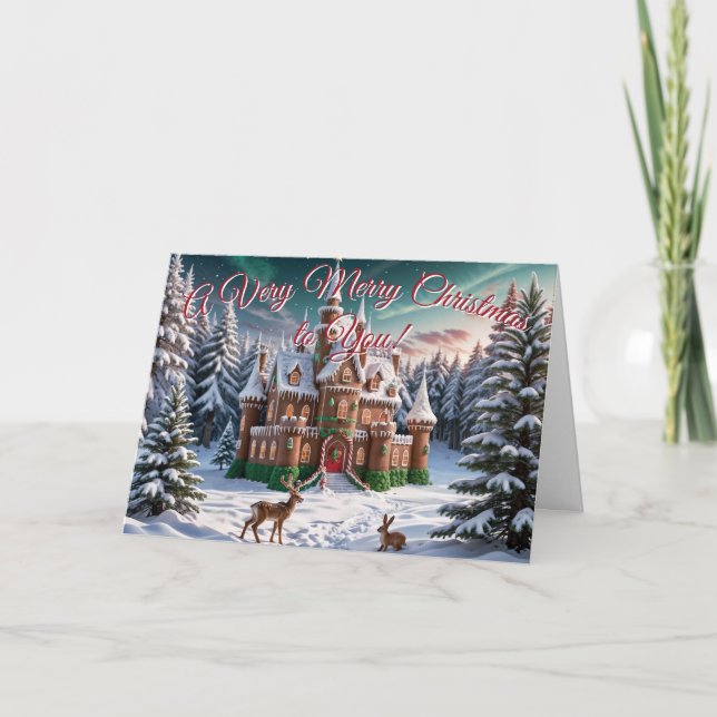 Cartes Pour Fêtes Annuelles Château de pain d'épices de la forêt de Noël (Devant)