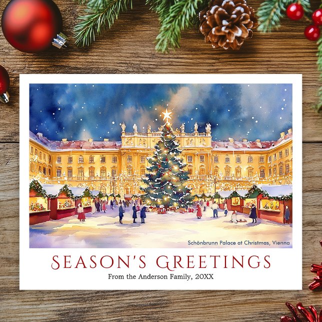 Cartes Pour Fêtes Annuelles Château de Schönbrunn à Noël Vienne (Watercolor Schönbrunn Palace at Christmas Vienna Holiday Postcard)