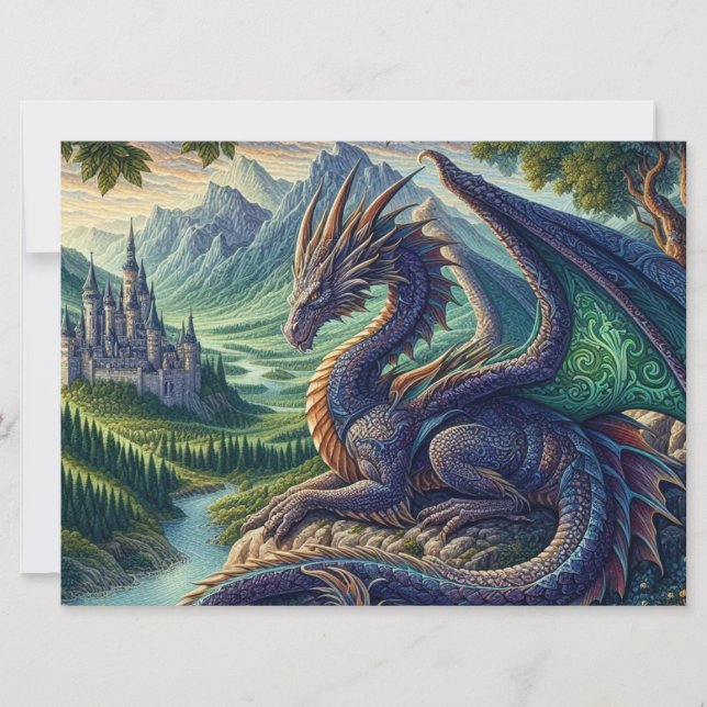 Cartes Pour Fêtes Annuelles Château du Dragon médiéval coloré (Devant)