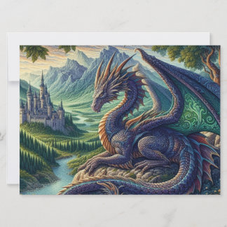Cartes Pour Fêtes Annuelles Château du Dragon médiéval coloré