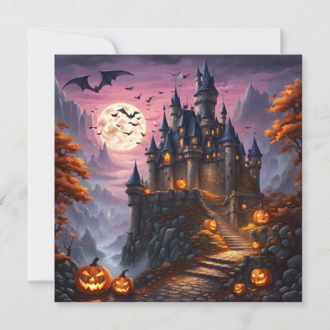 Cartes Pour Fêtes Annuelles Château et citrouilles hantés d'Halloween (Devant)