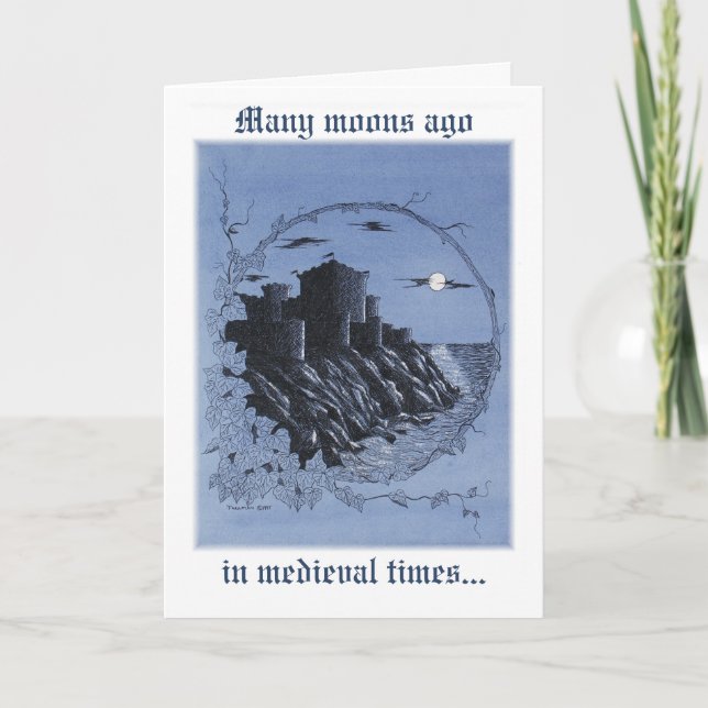 Cartes Pour Fêtes Annuelles "Château médiéval en bleu" (Devant)
