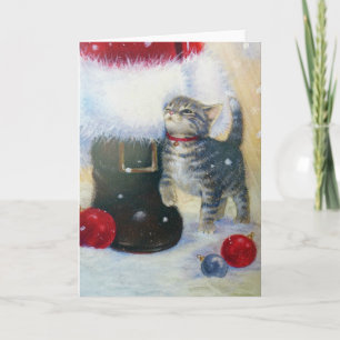 Cartes Pour Fêtes Annuelles Chaton à la botte de Père Noël