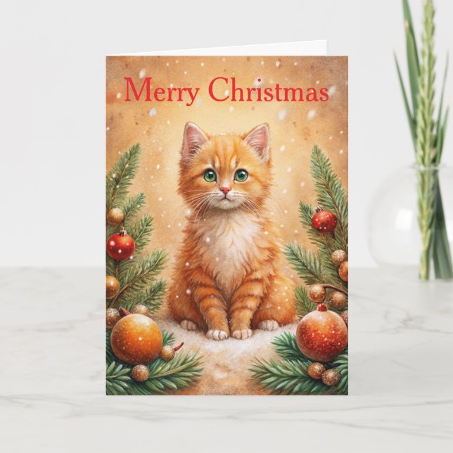 Cartes Pour Fêtes Annuelles Chaton à Noël (Devant)