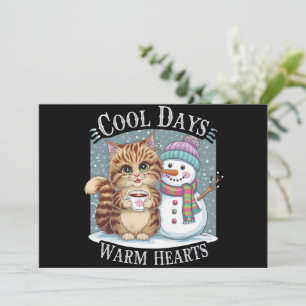 Cartes Pour Fêtes Annuelles Chaton Chat et amis bonhomme de neige partagent du