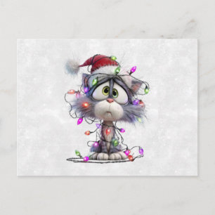 Cartes Pour Fêtes Annuelles Chaton de Noël emmêlé dans les lumières