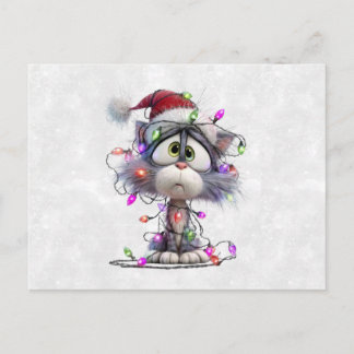 Cartes Pour Fêtes Annuelles Chaton de Noël emmêlé dans les lumières