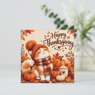 Cartes Pour Fêtes Annuelles Chaton de Thanksgiving Cozy dans un Chapeau à Pom-