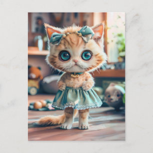 Cartes Pour Fêtes Annuelles Chaton en jupe bleue et ruban sur la tête