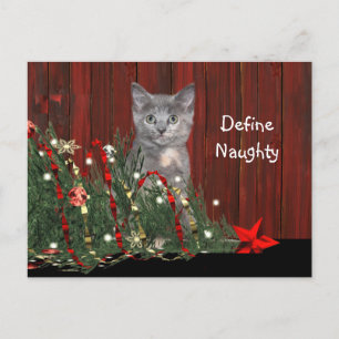 Cartes Pour Fêtes Annuelles Chaton et arbre de Noël mort