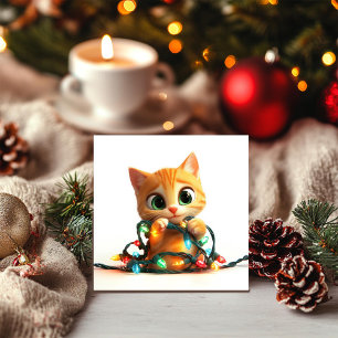 Cartes Pour Fêtes Annuelles Chaton Orange Illuminant les Fêtes