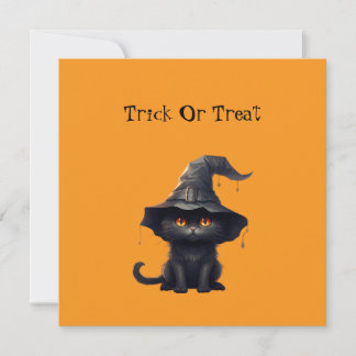 Cartes Pour Fêtes Annuelles Chaton sorcier noir Halloween Chat sorcière