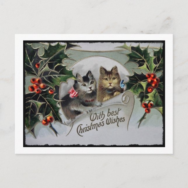 Cartes Pour Fêtes Annuelles Chatons à Holly Christmas (Devant)