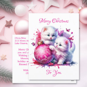 Cartes Pour Fêtes Annuelles Chatons blancs doux Noël Personnalisé