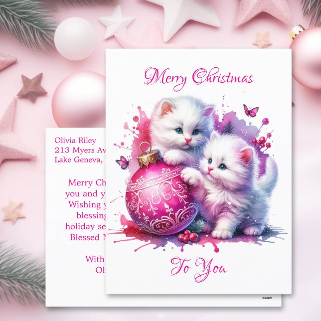 Cartes Pour Fêtes Annuelles Chatons blancs doux Noël Personnalisé (Créateur téléchargé)