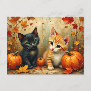Cartes Pour Fêtes Annuelles Chatons d'automne Citrouilles et feuillage