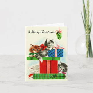 Cartes Pour Fêtes Annuelles Chatons et chats jouant sur des présents de vacanc