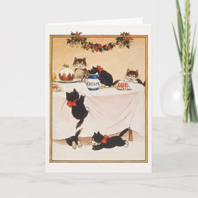 Cartes Pour Fêtes Annuelles Chatons vintages de Noël, (Devant)