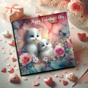 Cartes Pour Fêtes Annuelles Chatons Whimsical Aquarelle Florale Valentine