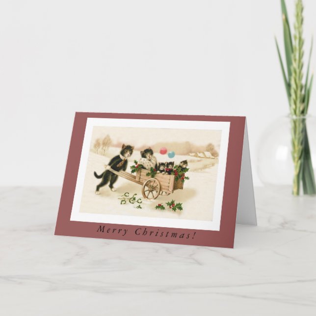 Cartes Pour Fêtes Annuelles Chats anthropomorphes mignons avec chatons Noël (Devant)