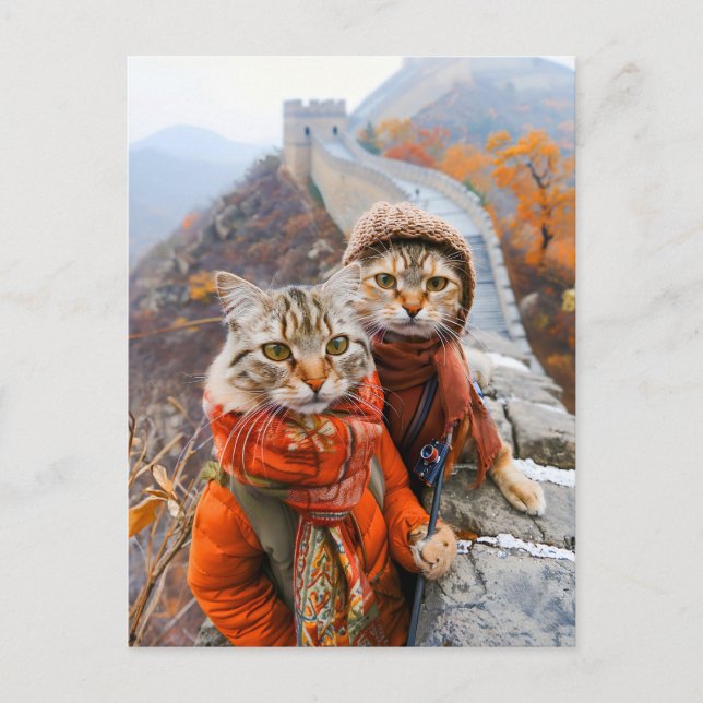 Cartes Pour Fêtes Annuelles Chats aventureux sur la Grande Muraille (Devant)