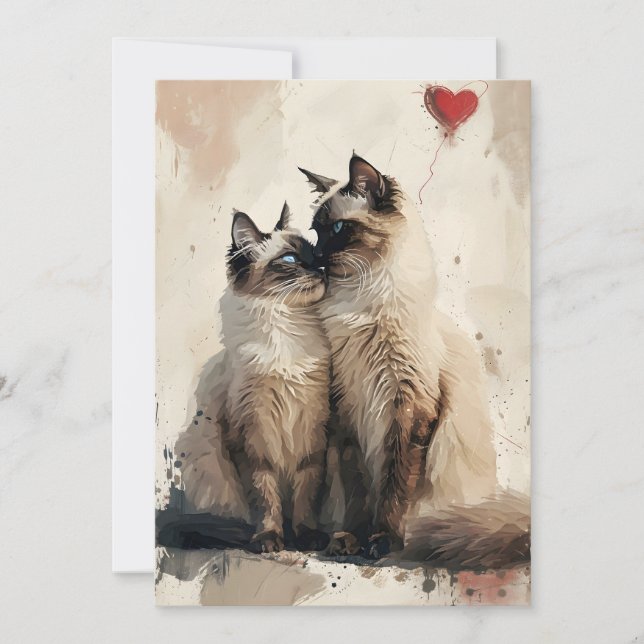 Cartes Pour Fêtes Annuelles Chats Birmans la Saint-Valentin  (Devant)