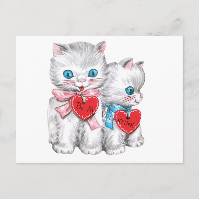 Cartes Pour Fêtes Annuelles Chats blancs Vintages Valentine (Devant)