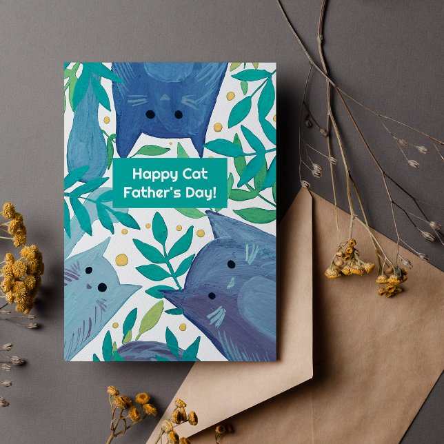Cartes Pour Fêtes Annuelles Chats bleus & branches Joyeuse fête des pères aux  (Créateur téléchargé)
