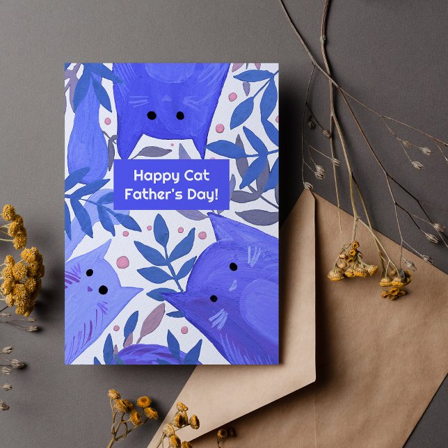 Cartes Pour Fêtes Annuelles Chats bleus et branches Joyeux anniversaire papa c (Créateur téléchargé)