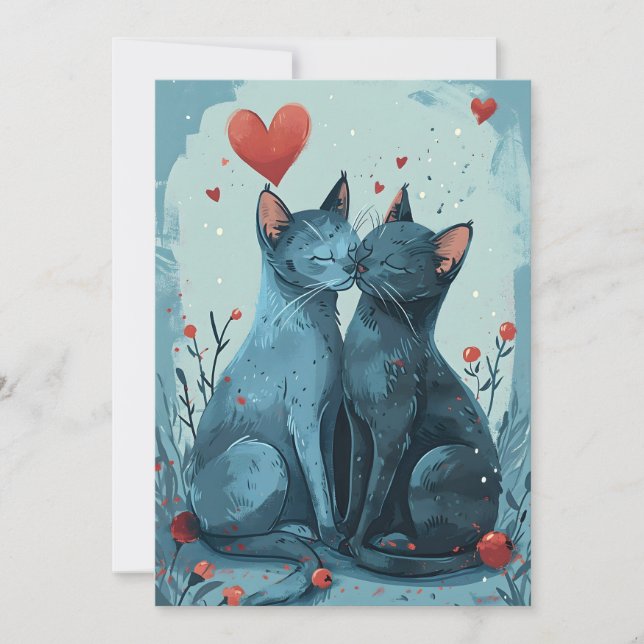 Cartes Pour Fêtes Annuelles Chats Bleus Russes Saint Valentin (Devant)