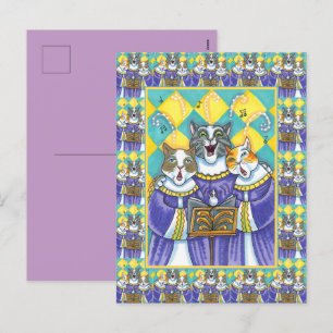 CARTES POUR FÊTES ANNUELLES CHATS CHOIR ÉGLISE & SOURIS CHANTER CAROLS DE NOËL