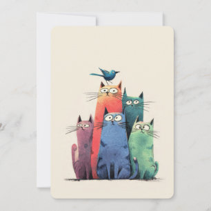 Cartes Pour Fêtes Annuelles Chats Colorés Empilés – Art Féminin de Chat Mignon