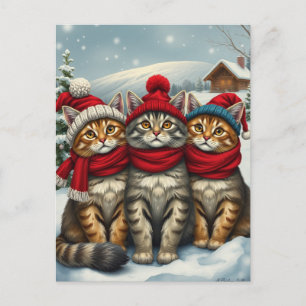 Cartes Pour Fêtes Annuelles Chats dans l'arrière-pays d'hiver de Preppy et l'h