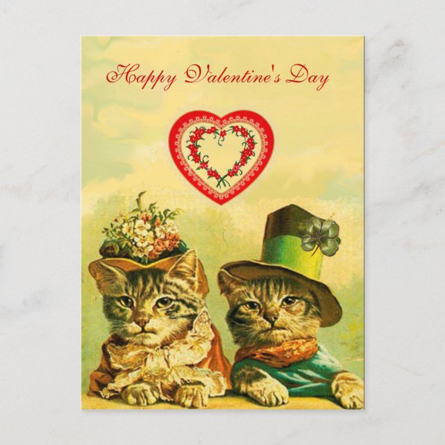 CARTES POUR FÊTES ANNUELLES CHATS DE LA JOURNÉE DE LA VIEILLE MODE VALENTINE A (Devant)