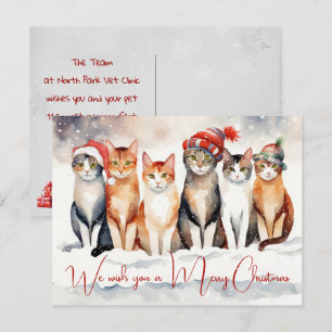 Cartes Pour Fêtes Annuelles Chats de Noël aquarelle de la clinique vétérinaire