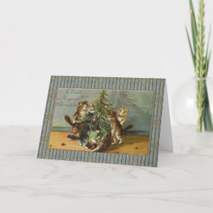 Cartes Pour Fêtes Annuelles chats de noël avec arbre vintage victorien