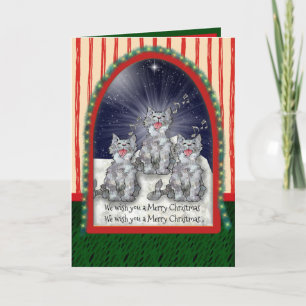 Cartes Pour Fêtes Annuelles Chats de Noël d'aquarelle de chant personnalisés