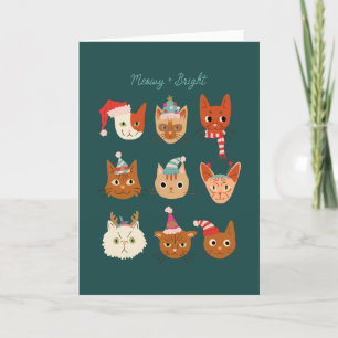 Cartes Pour Fêtes Annuelles Chats de Noël de Meowy et Bright Green