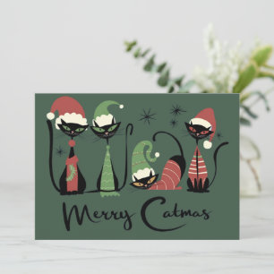 Cartes Pour Fêtes Annuelles Chats de Noël du milieu du siècle de style atomiqu