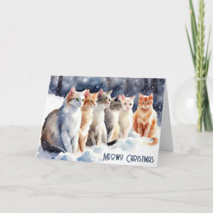 Cartes Pour Fêtes Annuelles Chats de Noël en aquarelle dans les flocons de nei